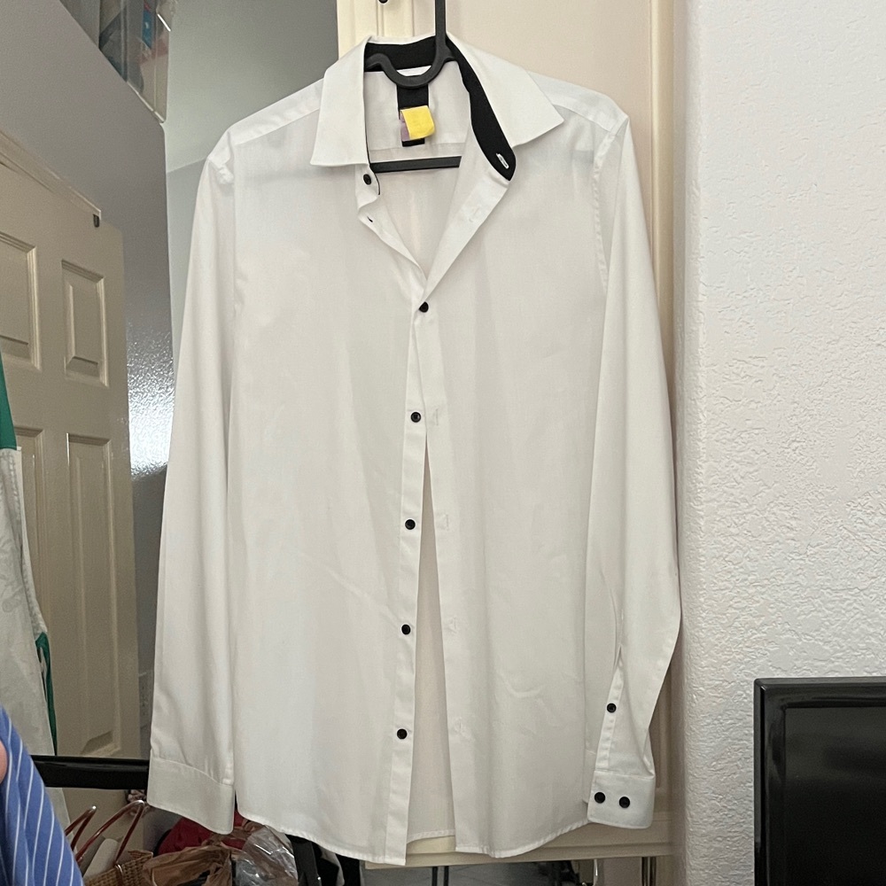 H&M White Slim Fit Elegant White Dress Shirt with Black Accents